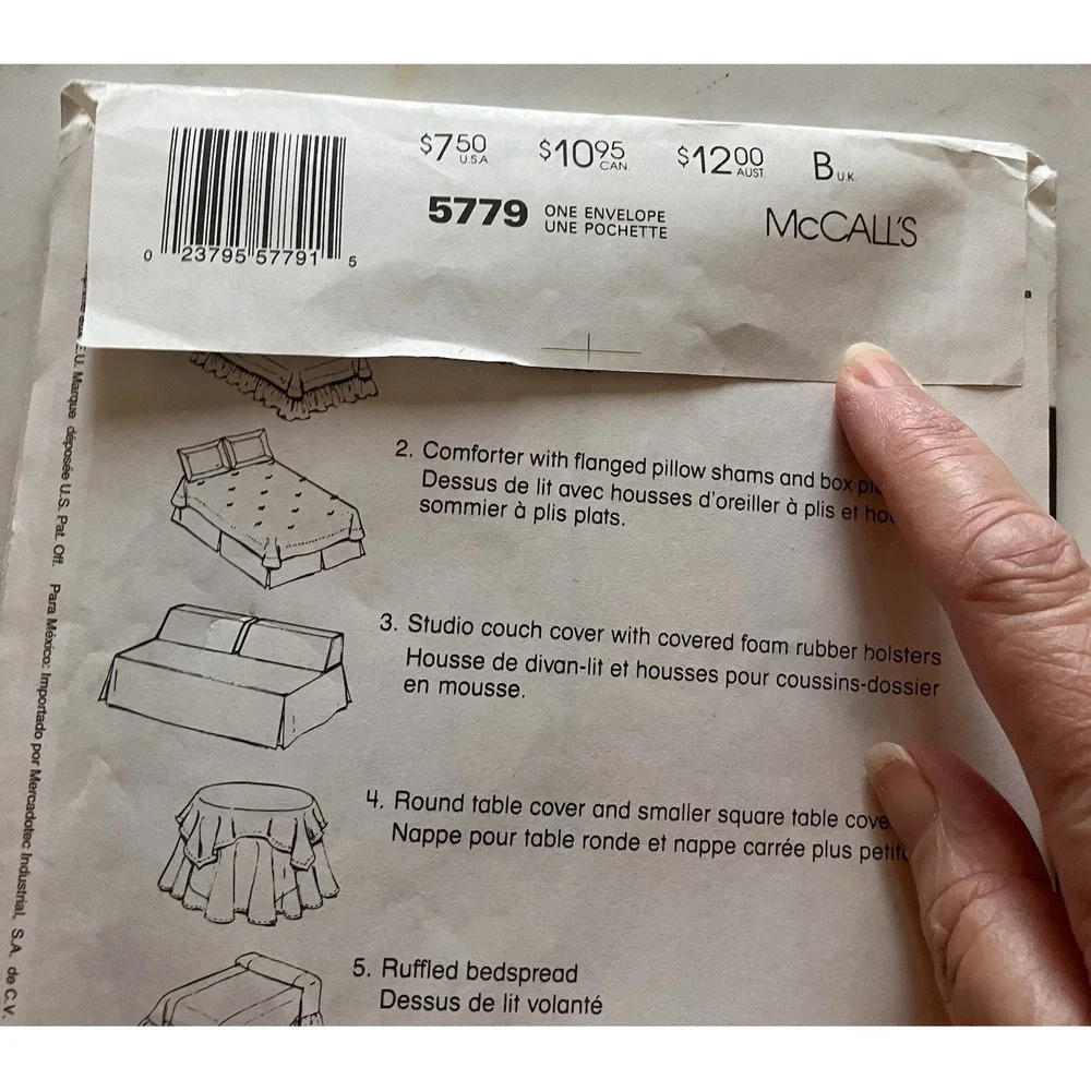 McCall's Pattern 5779 Bedroom Essentials Bedspread Table Cover Slip Cover Pillow